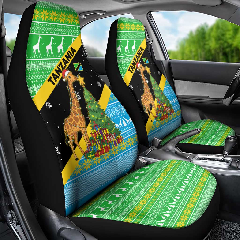 Tanzania Christmas Car Seat Cover with Giraffe Christmas Tree Snowflakes and Flag - Wonder Print Shop