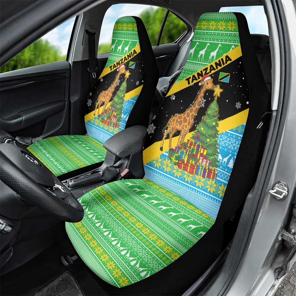 Tanzania Christmas Car Seat Cover with Giraffe Christmas Tree Snowflakes and Flag - Wonder Print Shop