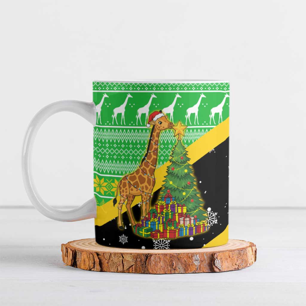 Tanzania Christmas Ceramic Mug with Giraffe Christmas Tree Snowflakes and Flag - Wonder Print Shop
