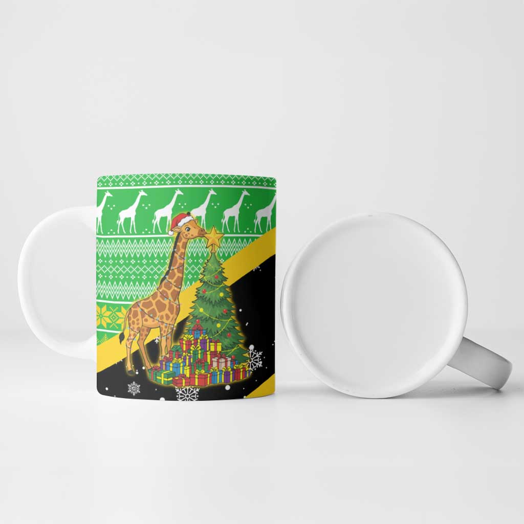 Tanzania Christmas Ceramic Mug with Giraffe Christmas Tree Snowflakes and Flag - Wonder Print Shop
