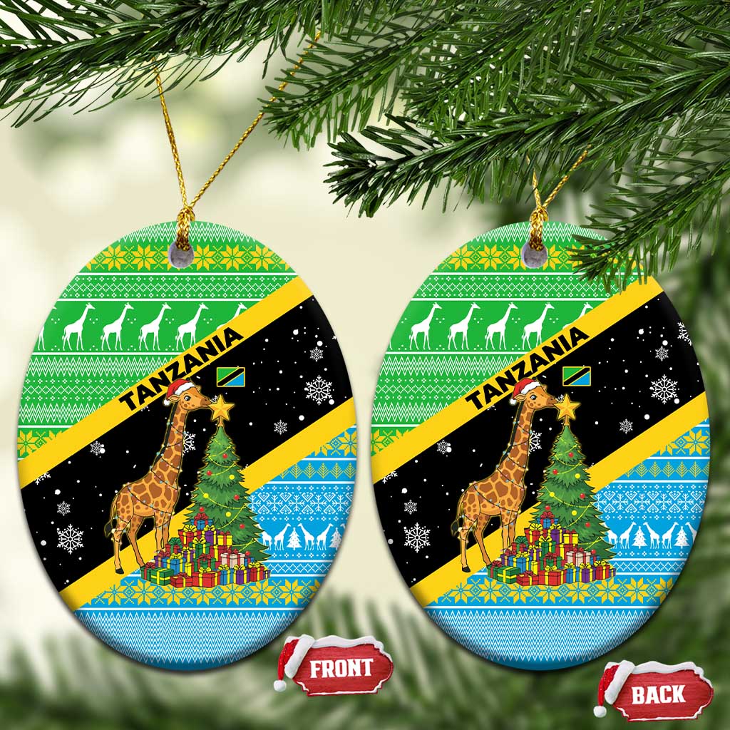 Tanzania Christmas Ceramic Ornament with Giraffe Christmas Tree Snowflakes and Flag - Wonder Print Shop