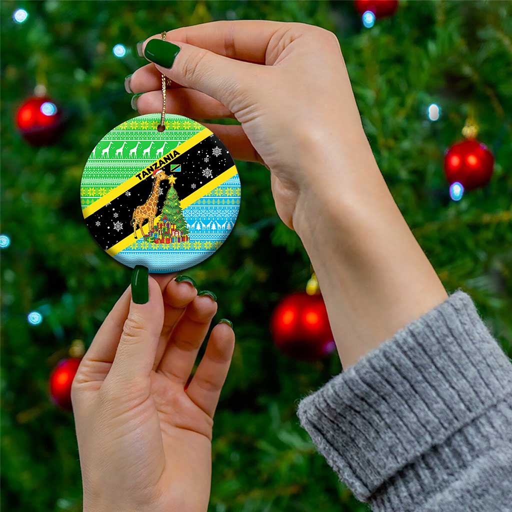Tanzania Christmas Ceramic Ornament with Giraffe Christmas Tree Snowflakes and Flag - Wonder Print Shop
