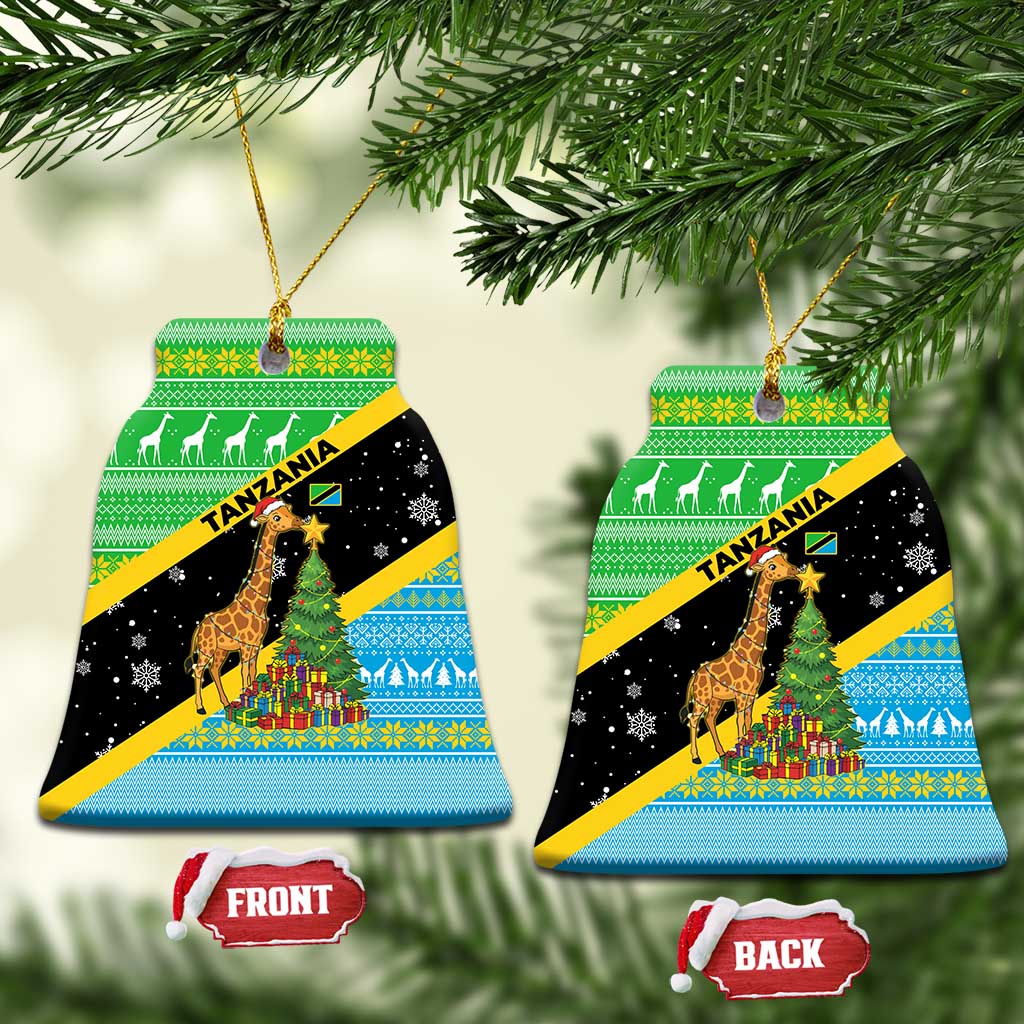 Tanzania Christmas Ceramic Ornament with Giraffe Christmas Tree Snowflakes and Flag - Wonder Print Shop
