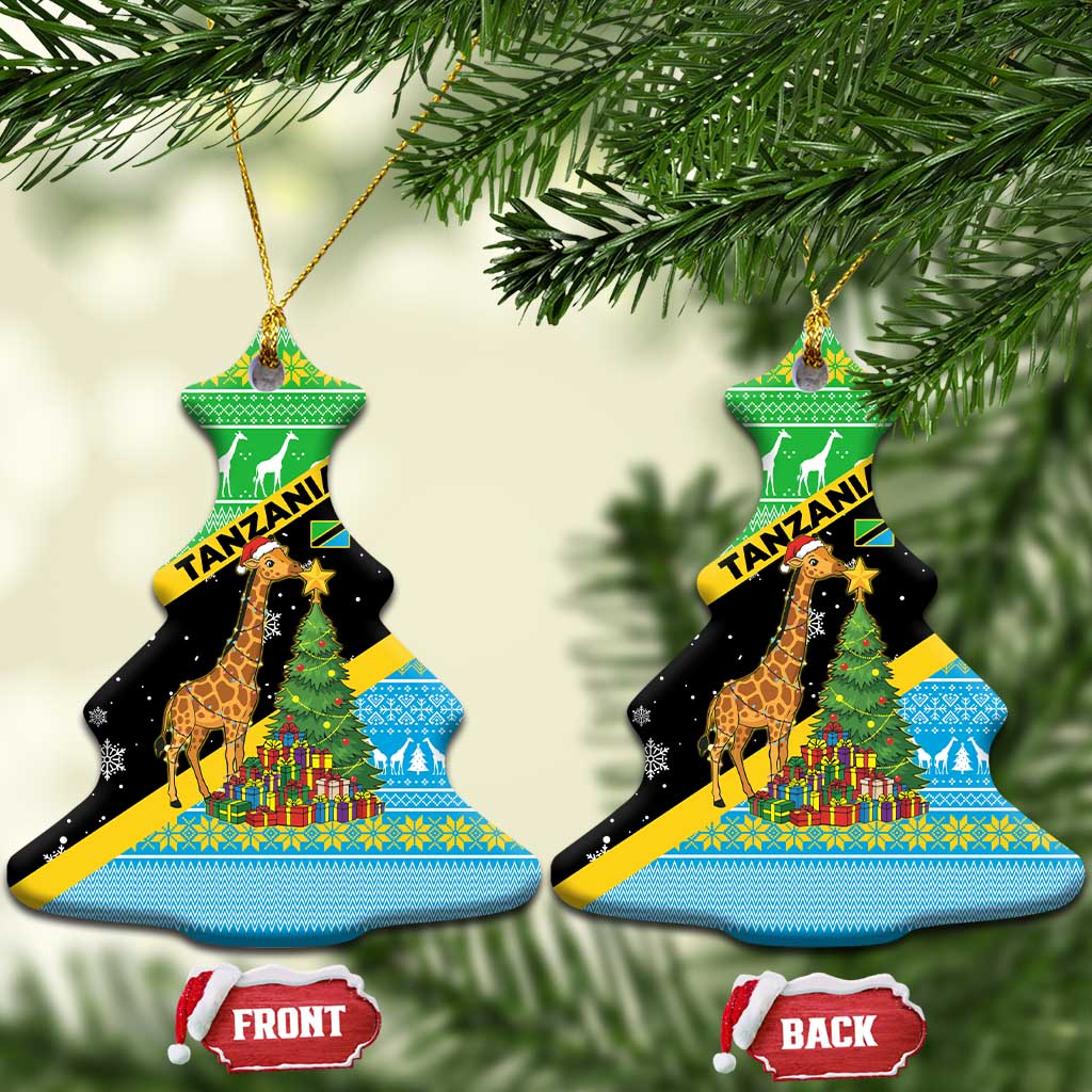 Tanzania Christmas Ceramic Ornament with Giraffe Christmas Tree Snowflakes and Flag - Wonder Print Shop