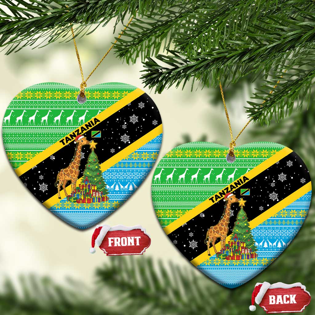 Tanzania Christmas Ceramic Ornament with Giraffe Christmas Tree Snowflakes and Flag - Wonder Print Shop