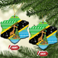 Tanzania Christmas Ceramic Ornament with Giraffe Christmas Tree Snowflakes and Flag - Wonder Print Shop