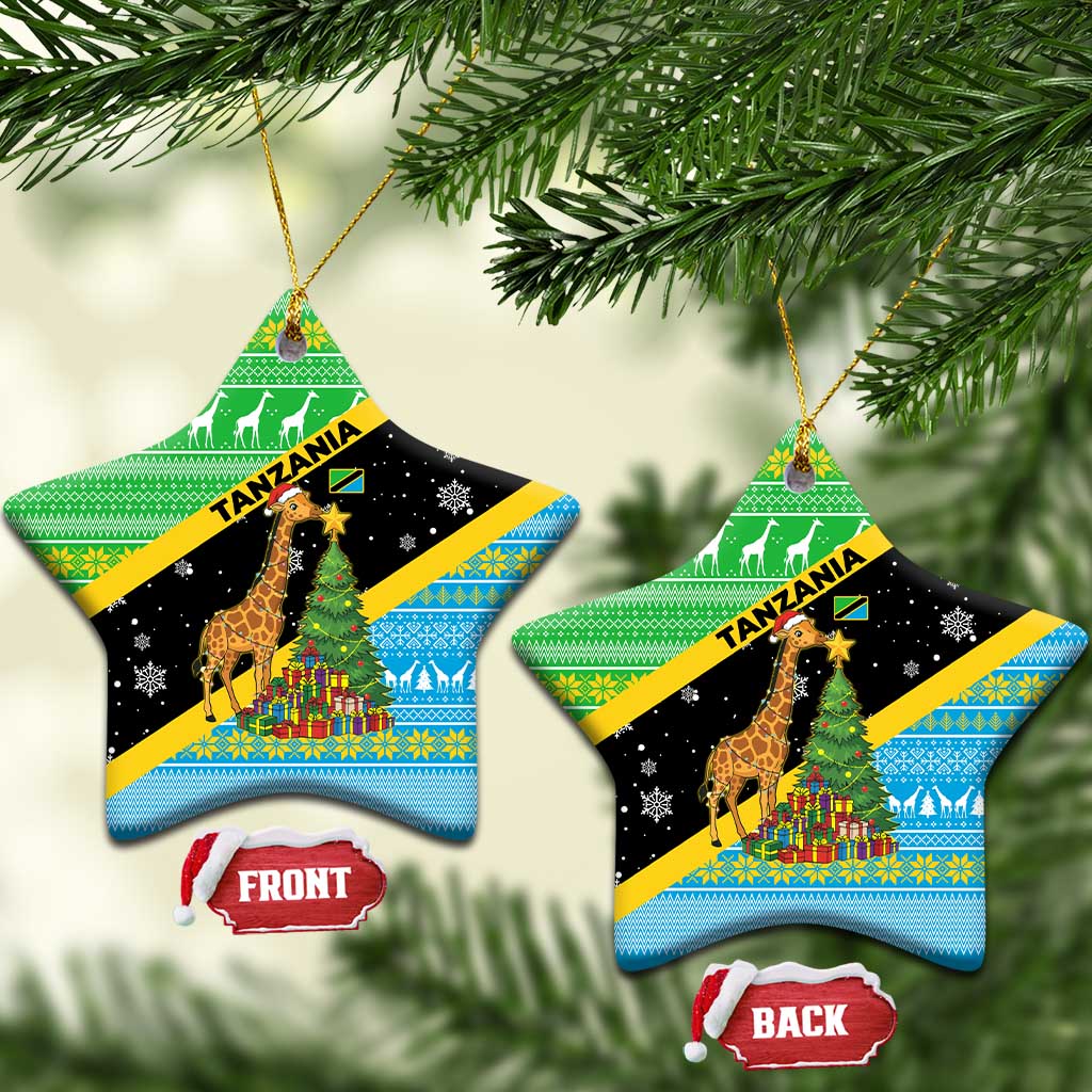 Tanzania Christmas Ceramic Ornament with Giraffe Christmas Tree Snowflakes and Flag - Wonder Print Shop