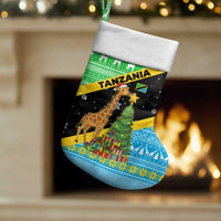 Tanzania Christmas Stocking with Giraffe Christmas Tree Snowflakes and Flag - Wonder Print Shop