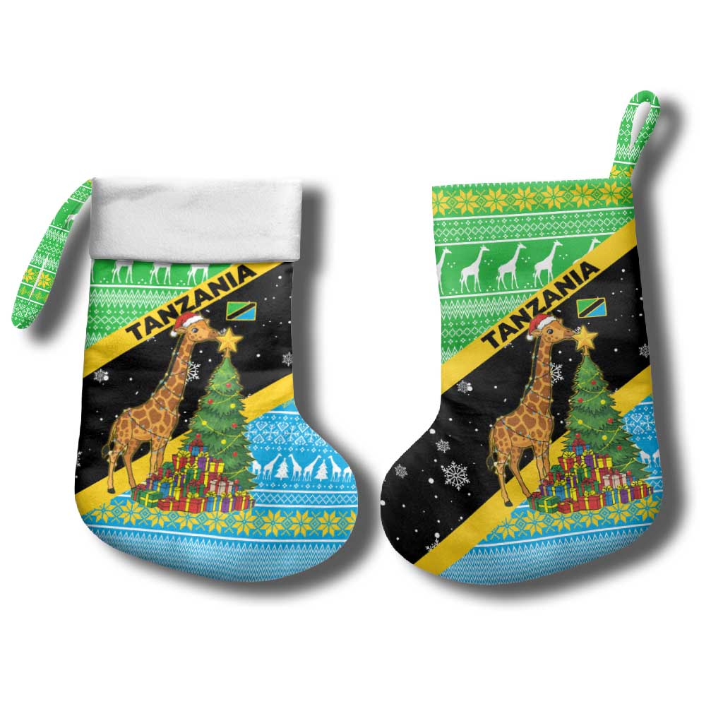 Tanzania Christmas Stocking with Giraffe Christmas Tree Snowflakes and Flag - Wonder Print Shop