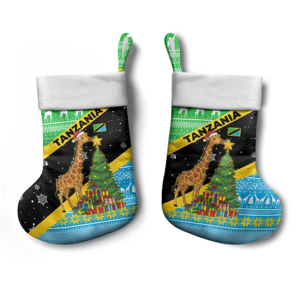 Tanzania Christmas Stocking with Giraffe Christmas Tree Snowflakes and Flag - Wonder Print Shop