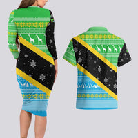 Tanzania Christmas Couples Matching Long Sleeve Bodycon Dress and Hawaiian Shirt with Giraffe Christmas Tree Snowflakes and Flag - Wonder Print Shop