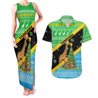 Tanzania Christmas Couples Matching Tank Maxi Dress and Hawaiian Shirt with Giraffe Christmas Tree Snowflakes and Flag - Wonder Print Shop