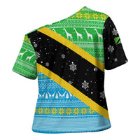 Tanzania Christmas Cross Shoulder Shirt with Giraffe Christmas Tree Snowflakes and Flag - Wonder Print Shop