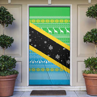 Tanzania Christmas Door Cover with Giraffe Christmas Tree Snowflakes and Flag - Wonder Print Shop
