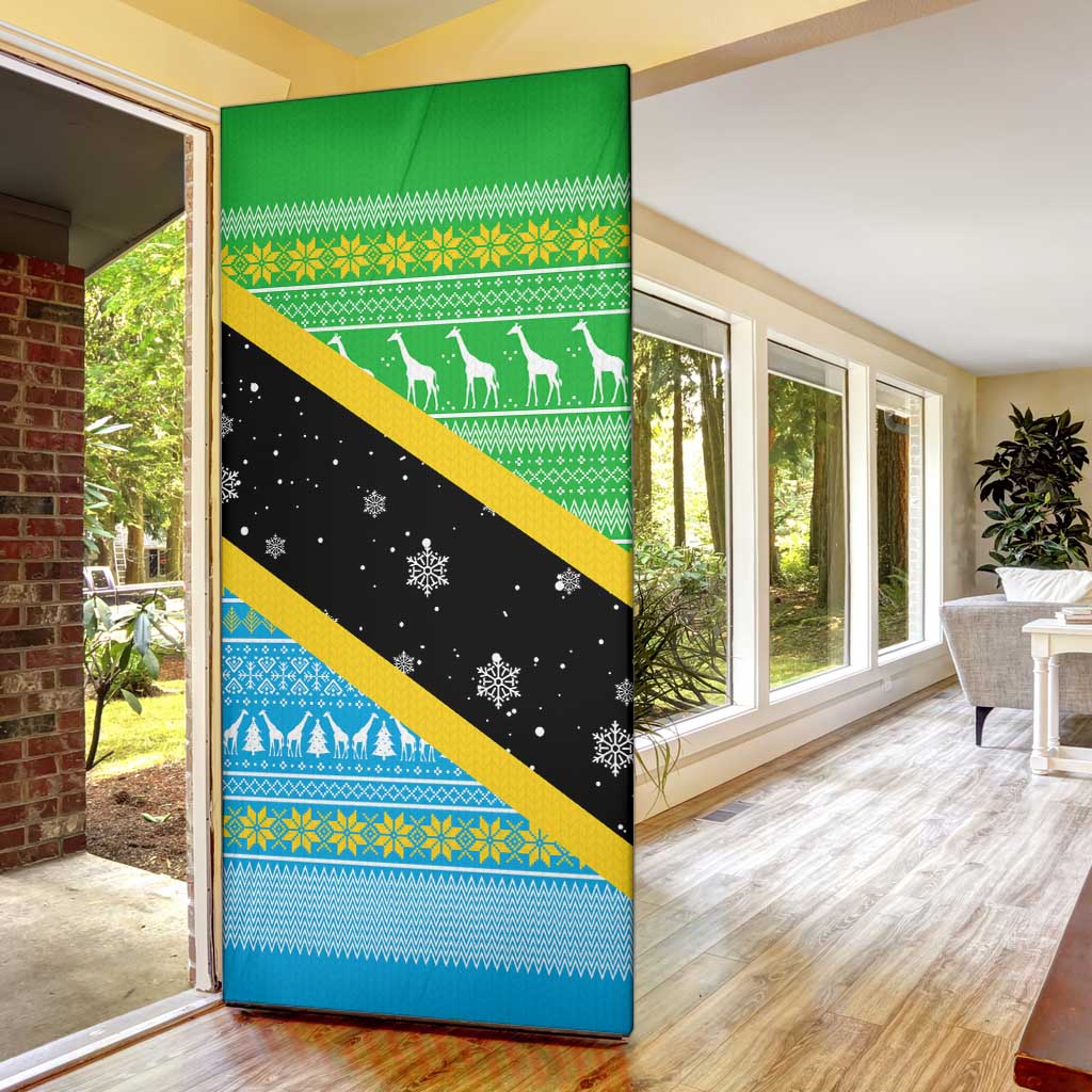 Tanzania Christmas Door Cover with Giraffe Christmas Tree Snowflakes and Flag - Wonder Print Shop