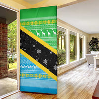 Tanzania Christmas Door Cover with Giraffe Christmas Tree Snowflakes and Flag - Wonder Print Shop