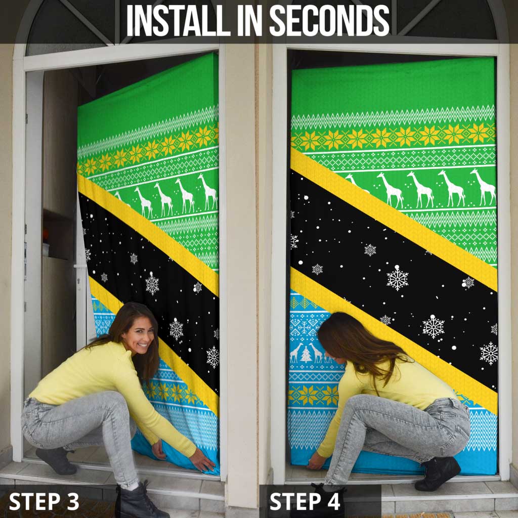 Tanzania Christmas Door Cover with Giraffe Christmas Tree Snowflakes and Flag - Wonder Print Shop