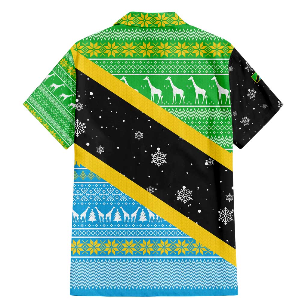 Tanzania Christmas Family Matching Long Sleeve Bodycon Dress and Hawaiian Shirt with Giraffe Christmas Tree Snowflakes and Flag - Wonder Print Shop