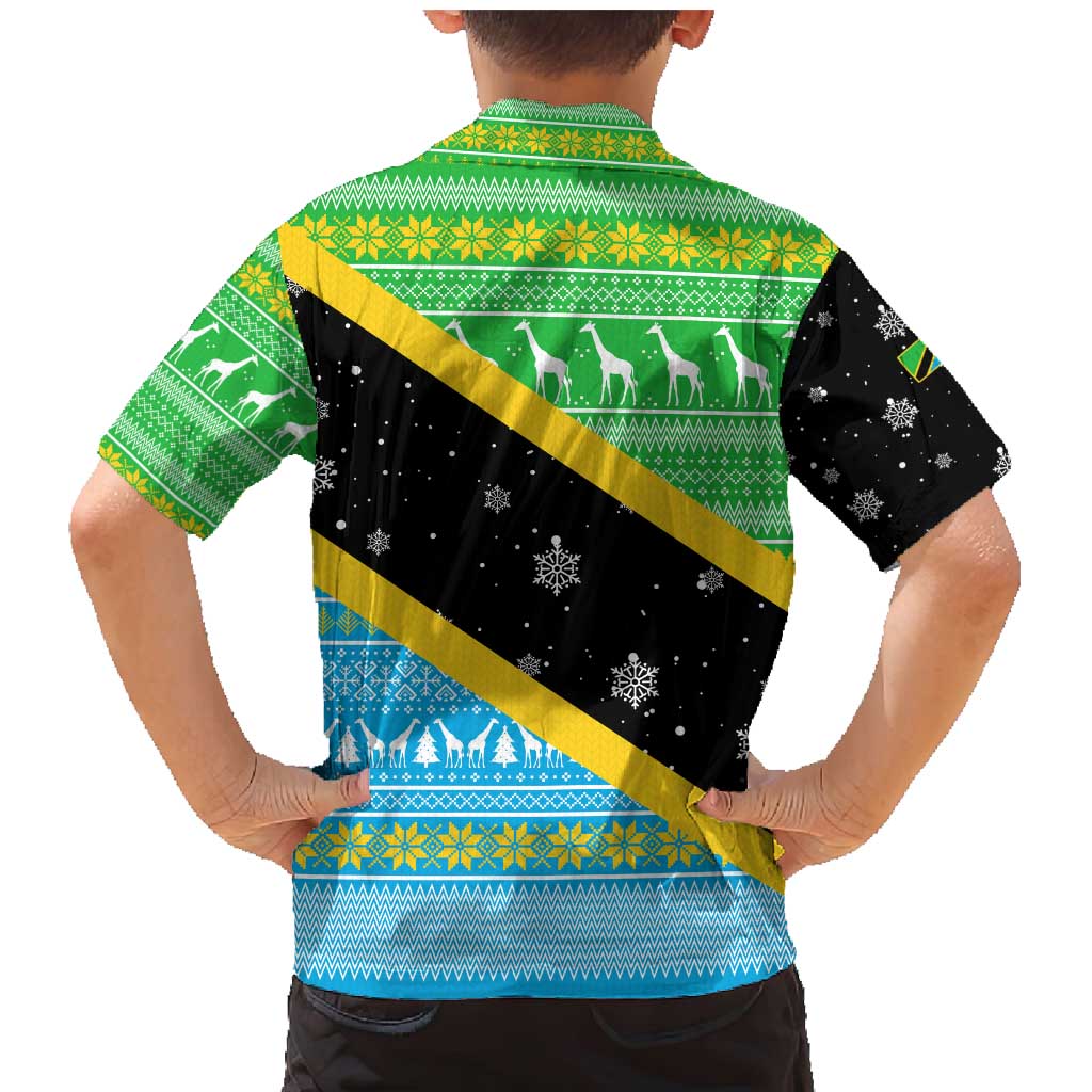 Tanzania Christmas Family Matching Mermaid Dress and Hawaiian Shirt with Giraffe Christmas Tree Snowflakes and Flag - Wonder Print Shop