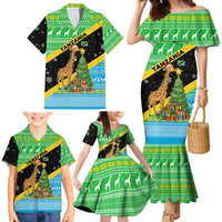 Tanzania Christmas Family Matching Mermaid Dress and Hawaiian Shirt with Giraffe Christmas Tree Snowflakes and Flag - Wonder Print Shop