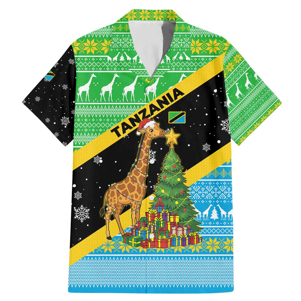 Tanzania Christmas Family Matching Mermaid Dress and Hawaiian Shirt with Giraffe Christmas Tree Snowflakes and Flag - Wonder Print Shop
