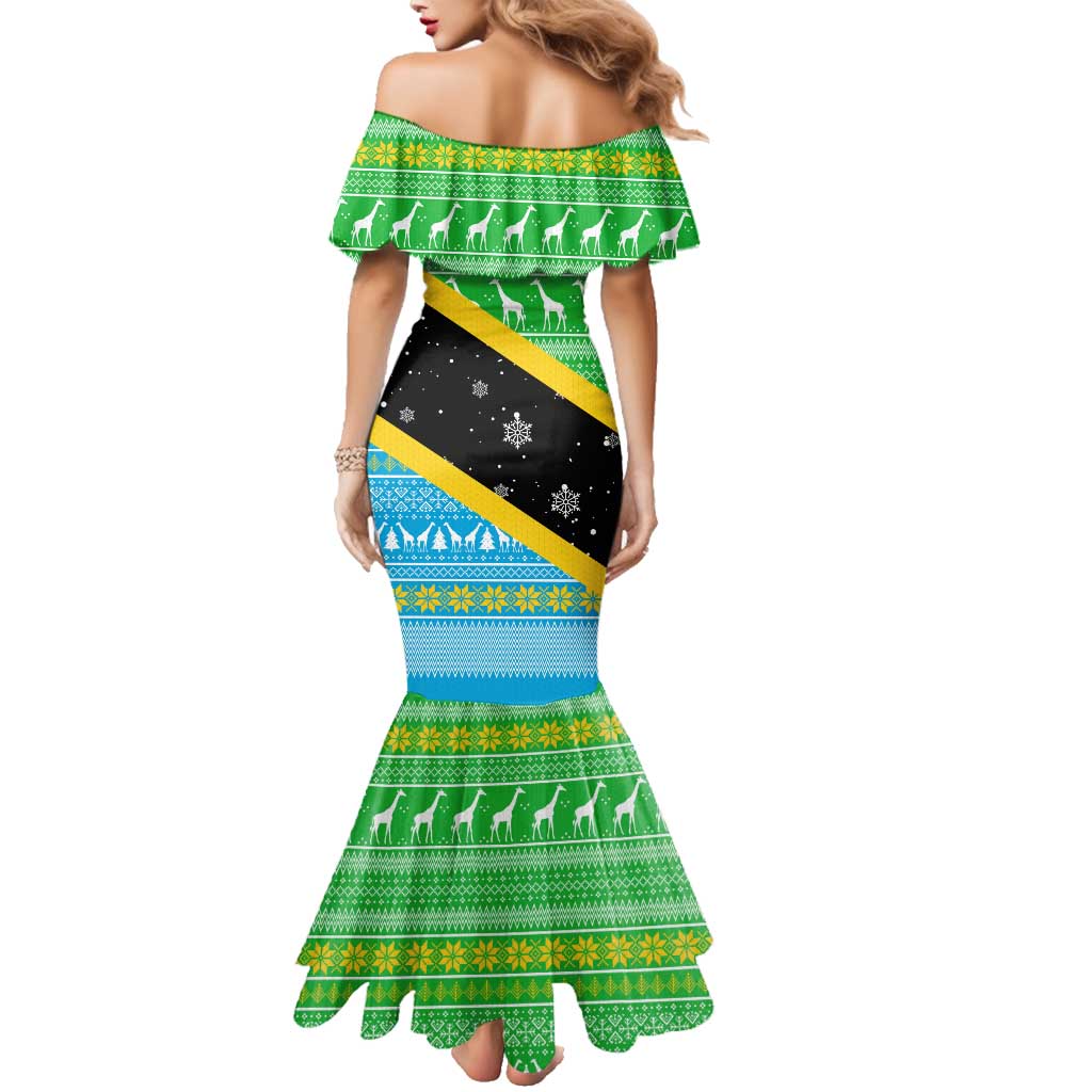 Tanzania Christmas Family Matching Mermaid Dress and Hawaiian Shirt with Giraffe Christmas Tree Snowflakes and Flag - Wonder Print Shop