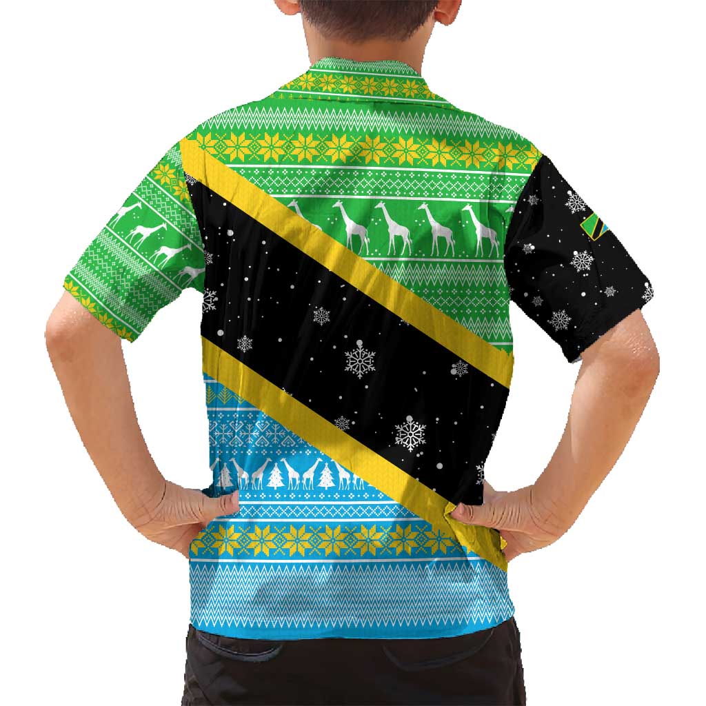 Tanzania Christmas Family Matching Off Shoulder Maxi Dress and Hawaiian Shirt with Giraffe Christmas Tree Snowflakes and Flag - Wonder Print Shop