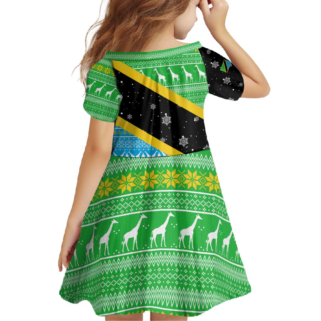 Tanzania Christmas Family Matching Off Shoulder Maxi Dress and Hawaiian Shirt with Giraffe Christmas Tree Snowflakes and Flag - Wonder Print Shop