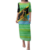 Tanzania Christmas Family Matching Puletasi and Hawaiian Shirt with Giraffe Christmas Tree Snowflakes and Flag - Wonder Print Shop
