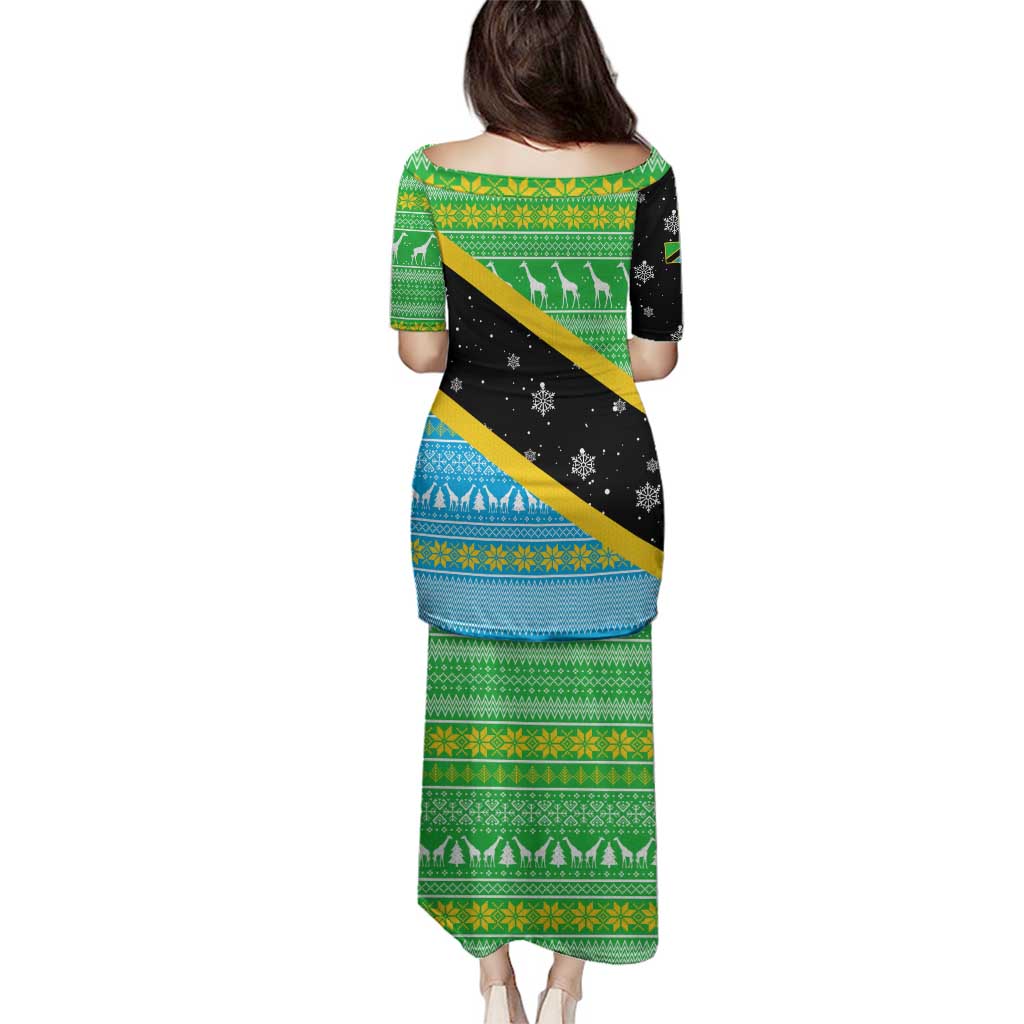 Tanzania Christmas Family Matching Puletasi and Hawaiian Shirt with Giraffe Christmas Tree Snowflakes and Flag - Wonder Print Shop