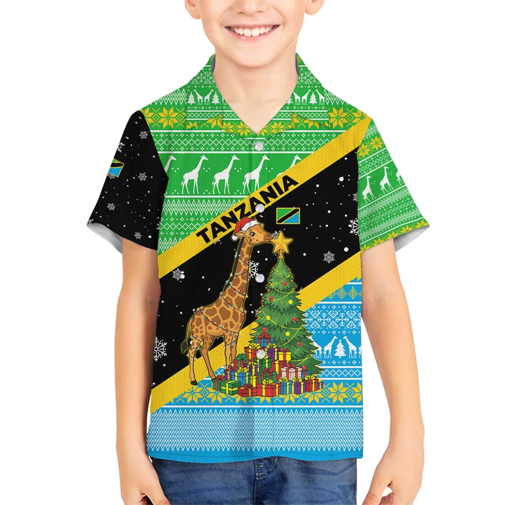 Tanzania Christmas Family Matching Puletasi and Hawaiian Shirt with Giraffe Christmas Tree Snowflakes and Flag - Wonder Print Shop
