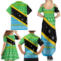 Tanzania Christmas Family Matching Summer Maxi Dress and Hawaiian Shirt with Giraffe Christmas Tree Snowflakes and Flag - Wonder Print Shop
