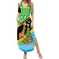 Tanzania Christmas Family Matching Summer Maxi Dress and Hawaiian Shirt with Giraffe Christmas Tree Snowflakes and Flag - Wonder Print Shop