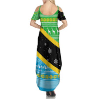 Tanzania Christmas Family Matching Summer Maxi Dress and Hawaiian Shirt with Giraffe Christmas Tree Snowflakes and Flag - Wonder Print Shop