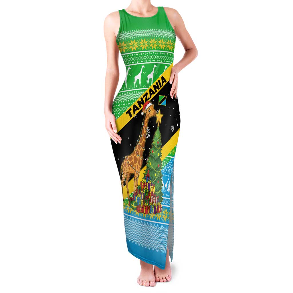 Tanzania Christmas Family Matching Tank Maxi Dress and Hawaiian Shirt with Giraffe Christmas Tree Snowflakes and Flag - Wonder Print Shop