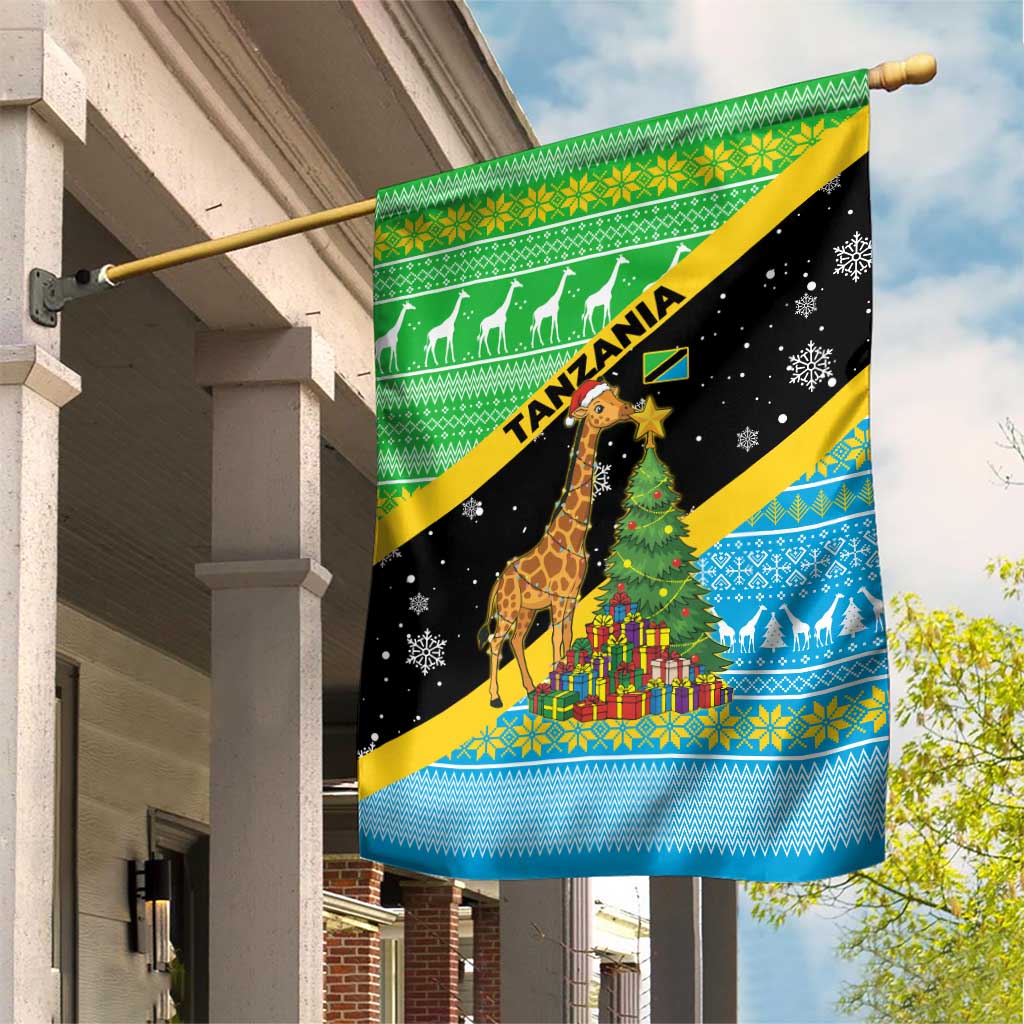 Tanzania Christmas Garden Flag with Giraffe Christmas Tree Snowflakes and Flag - Wonder Print Shop