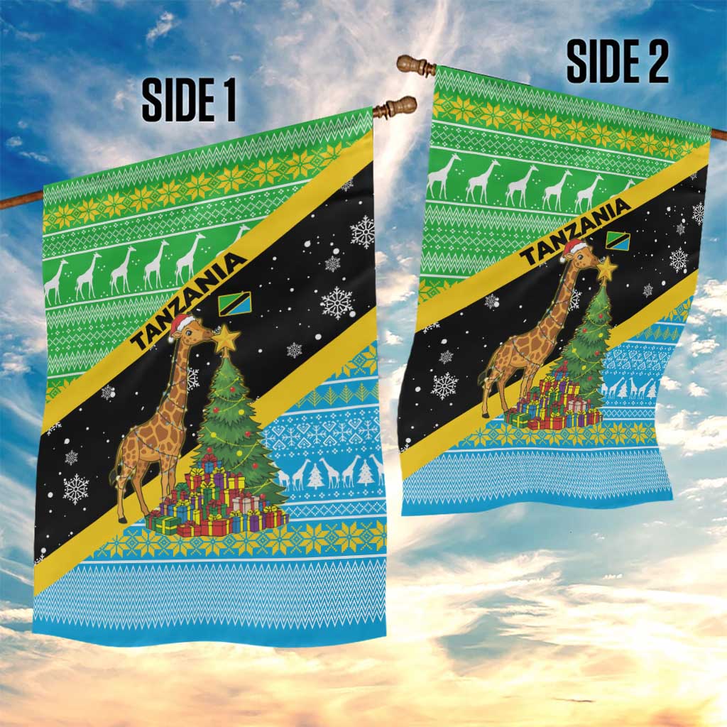 Tanzania Christmas Garden Flag with Giraffe Christmas Tree Snowflakes and Flag - Wonder Print Shop