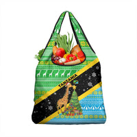 Tanzania Christmas Grocery Bag with Giraffe Christmas Tree Snowflakes and Flag - Wonder Print Shop