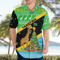 Tanzania Christmas Hawaiian Shirt with Giraffe Christmas Tree Snowflakes and Flag - Wonder Print Shop