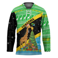 Tanzania Christmas Hockey Jersey with Giraffe Christmas Tree Snowflakes and Flag - Wonder Print Shop