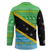 Tanzania Christmas Hockey Jersey with Giraffe Christmas Tree Snowflakes and Flag - Wonder Print Shop
