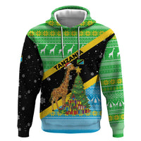 Tanzania Christmas Hoodie with Giraffe Christmas Tree Snowflakes and Flag - Wonder Print Shop