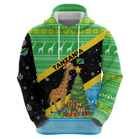 Tanzania Christmas Hoodie with Giraffe Christmas Tree Snowflakes and Flag - Wonder Print Shop