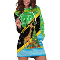 Tanzania Christmas Hoodie Dress with Giraffe Christmas Tree Snowflakes and Flag - Wonder Print Shop