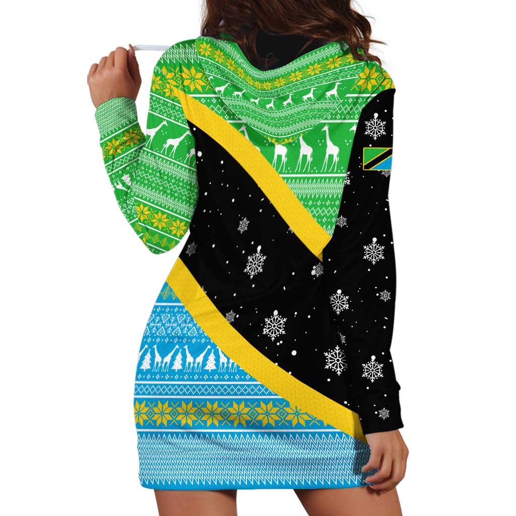 Tanzania Christmas Hoodie Dress with Giraffe Christmas Tree Snowflakes and Flag - Wonder Print Shop