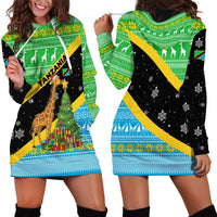 Tanzania Christmas Hoodie Dress with Giraffe Christmas Tree Snowflakes and Flag - Wonder Print Shop