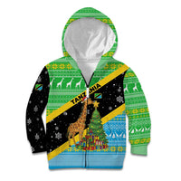 Tanzania Christmas Kid Hoodie with Giraffe Christmas Tree Snowflakes and Flag - Wonder Print Shop