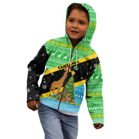 Tanzania Christmas Kid Hoodie with Giraffe Christmas Tree Snowflakes and Flag - Wonder Print Shop