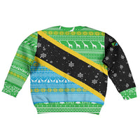 Tanzania Christmas Kid Ugly Christmas Sweater with Giraffe Christmas Tree Snowflakes and Flag - Wonder Print Shop