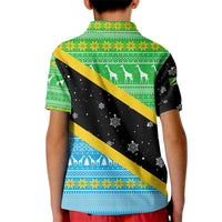 Tanzania Christmas Kid Polo Shirt with Giraffe Christmas Tree Snowflakes and Flag - Wonder Print Shop